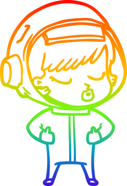 Gökkuşağı gradyan çizgi çizimi Bir insan tarafından çizilmiş güzel astronot kız