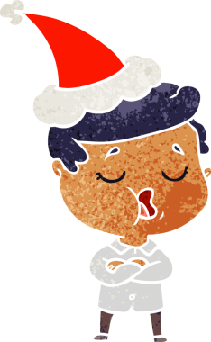 Bir insanın çizdiği Noel Baba şapkasıyla konuşan bir adamın el çizimi karikatürü.