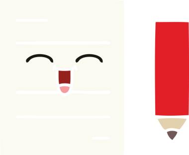 Bir insan tarafından çizilmiş bir test kağıdının düz renk retro karikatürü