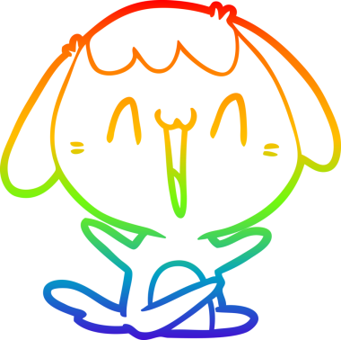 Gökkuşağı gradyan çizimi. Bir insan tarafından çizilmiş şirin bir köpek çizimi.