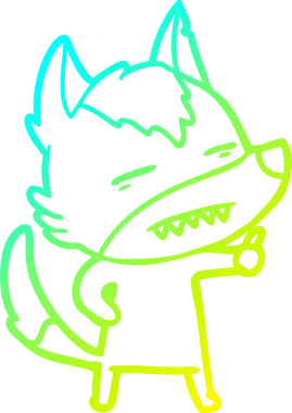 Bir insan tarafından çizilmiş dişleri gösteren çizgi bir kurt çizimi.