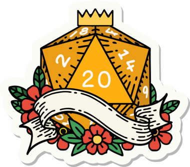 Bir insan tarafından çizilmiş 20 D20 zarının çıkartması.