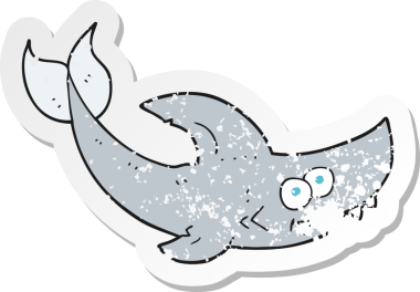 Bir insan tarafından çizilmiş bir karikatür köpekbalığının gerilemiş etiketi.