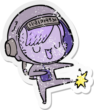 Bir insan tarafından çizilmiş karikatür astronot kadının sıkıntılı çıkartması.