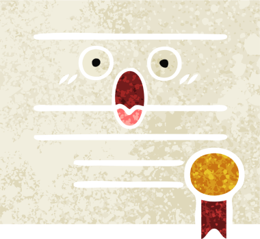 Bir insan tarafından çizilmiş mezuniyet diplomasının retro çizim tarzı karikatürü.