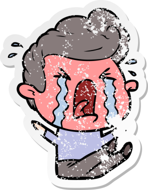 Bir insan tarafından çizilmiş ağlayan bir karikatür çıkartması.