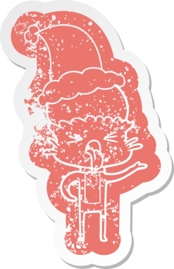 Bir insan tarafından çizilmiş Noel Baba şapkası giymiş bir uzaylının rahatsız edici bir karikatürü.