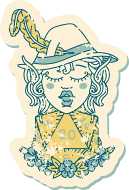 Retro Dövme Tarzı Elf karakteri Bir insan tarafından çizilmiş doğal yirmi zar ile