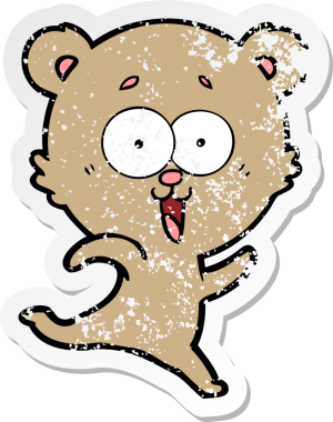 Bir insan tarafından çizilmiş gülen oyuncak ayının sıkıntılı çıkartması.