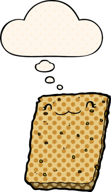 Bir insan tarafından çizilmiş, düşünce baloncuklu çizgi roman bisküvisi.