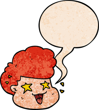 Bir insan tarafından çizilmiş eski tarz konuşma baloncuğu olan çizgi film heyecanlı çocuk.