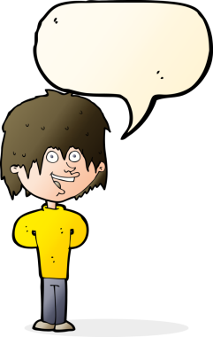 çizgi film mutlu pasaklı çocuk bir insan tarafından çizilmiş konuşma balonu ile