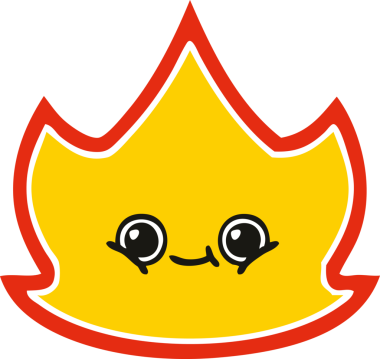 Bir insan tarafından çizilen ateşin düz renkli retro karikatürü