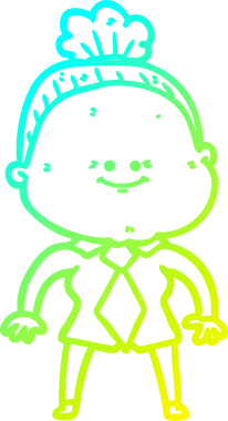 Bir insan tarafından çizilmiş, mutlu, yaşlı bir kadının çizimi.