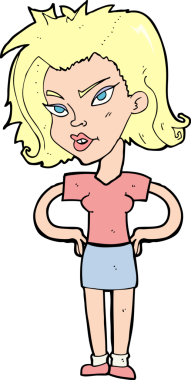 Bir insan tarafından çizilmiş kalçaları olan çizgi film kadını.