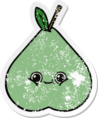 Bir insan tarafından çizilmiş yeşil armut karikatürünün sıkıntılı çıkartması.