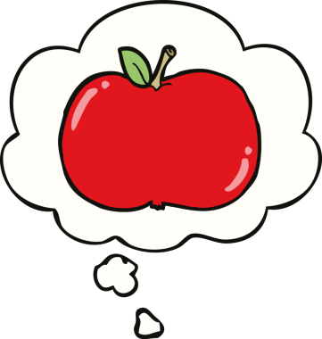 bir insan tarafından çizilmiş düşünce baloncuklu çizgi film elması