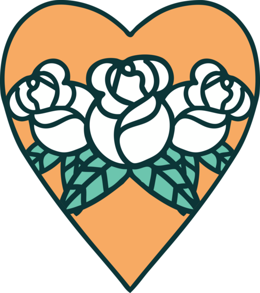 Bir insan tarafından çizilmiş kalp ve çiçeklerin ikonik dövme şekli