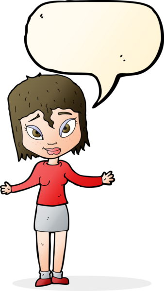 Bir insan tarafından çizilmiş konuşma baloncuğuyla omuz silken çizgi film kadını.