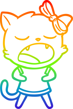 gökkuşağı gradyan çizgi çizimi bir insan tarafından çizilmiş esneyen kedi