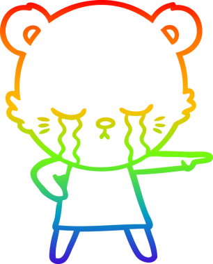 Gökkuşağı gradyan çizgisi, bir insan tarafından çizilmiş, ağlayan bir çizgi film ayısının çizimi.