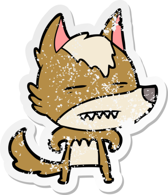 Bir insan tarafından çizilmiş dişleri gösteren bir karikatür kurdunun sıkıntılı çıkartması.