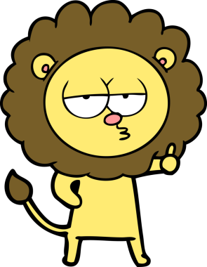 Bir insan tarafından çizilmiş canı sıkkın bir aslan.