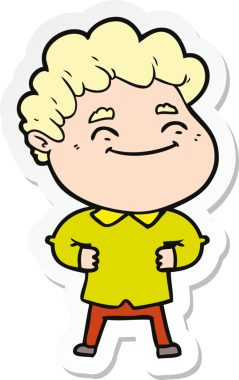 Bir insan tarafından çizilmiş, karikatür dostu bir adamın çıkartması.