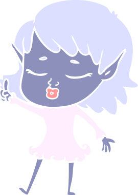 Bir insan tarafından çizilmiş, oldukça düz renkli bir çizgi film kızı.