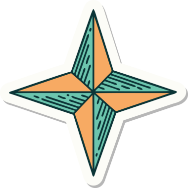 Bir insan tarafından çizilmiş geleneksel bir yıldız stiliyle dövme çıkartması.