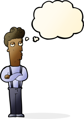 Bir insan tarafından çizilmiş düşünce balonlu, etkilenmemiş bir adam çizgi filmi.