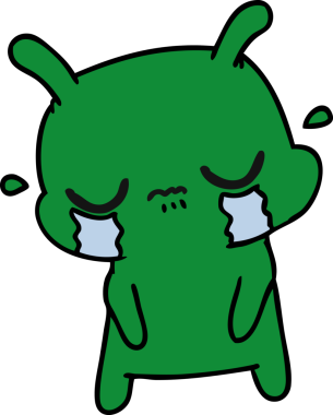 Bir insan tarafından çizilmiş sevimli üzgün uzaylı karikatürü.