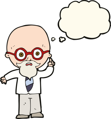 Bir insan tarafından çizilmiş düşünce kabarcığı olan çizgi film profesörü.