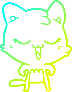 Bir insan tarafından çizilmiş mutlu çizgi film kedisinin soğuk gradyan çizgisi.