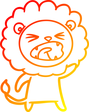 Bir insan tarafından çizilmiş kızgın bir aslanın sıcak çizgi çizimi.