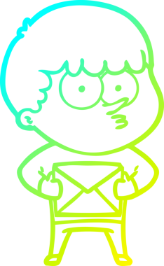 Bir insan tarafından çizilmiş bir hediye taşıyan tuhaf bir çizgi film karakteri çizimi.