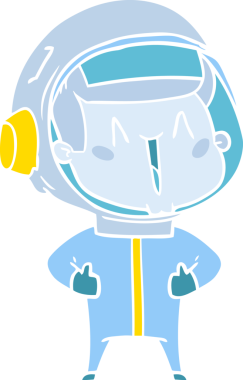 Bir insan tarafından çizilmiş mutlu düz renkli çizgi film astronotu.