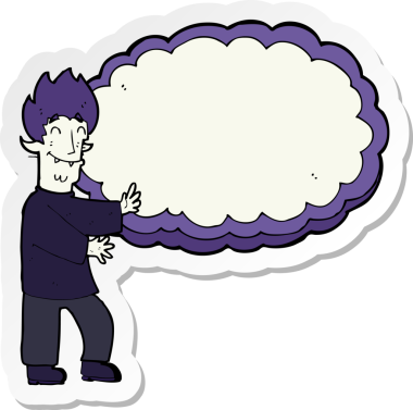 Bir insan tarafından çizilmiş metin baloncuğu olan bir vampirin çıkartması.