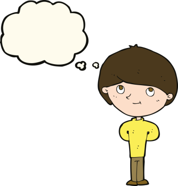 Bir insan tarafından çizilmiş düşünce balonu olan mutlu çocuk çizgi filmi.