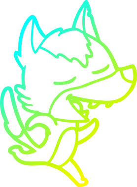 Bir insan tarafından çizilen soğuk çizgi çizgi film koşu kurdunun gülüşü.