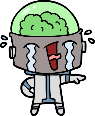 Bir insan tarafından çizilmiş ağlayan robot çizgi film.