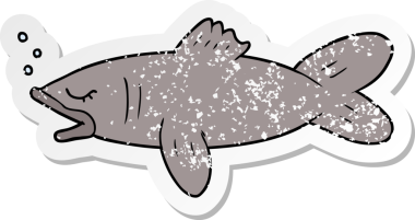 Bir insan tarafından çizilmiş karikatür balığının sıkıntılı çıkartması.