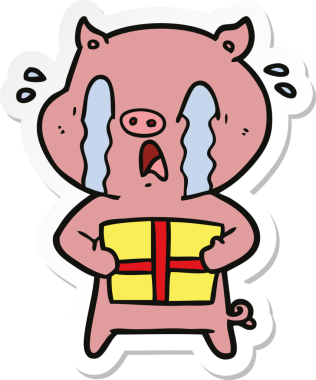 Ağlayan domuz çizgi filminin çıkartması. Bir insan tarafından çizilmiş Noel hediyesi.