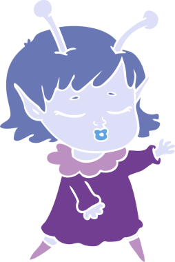 Tatlı uzaylı kız düz renkli çizgi film bir insan tarafından çizilmiş.