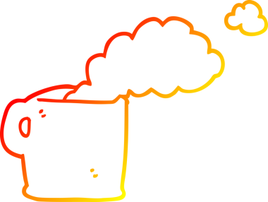 Bir insan tarafından çizilmiş sıcak kahve çizgi filminin sıcak gradyanı.