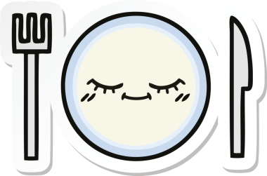 Bir insan tarafından çizilmiş şirin bir yemek tabağının çıkartması.