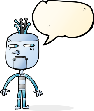 Bir insan tarafından çizilmiş komik karikatür robotu.