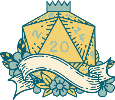 Retro Dövme Biçimi Doğal 20 D20 zar bir insan tarafından çizildi