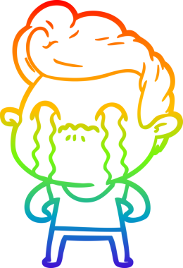 Gökkuşağı gradyan çizimi bir insan tarafından çizilmiş ağlayan bir karikatür adamı çiziyor.