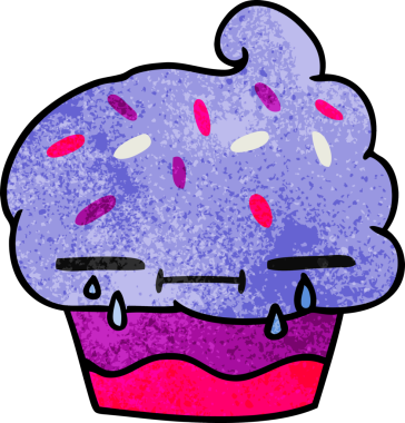 Bir insan tarafından çizilmiş, el yazısıyla çizilmiş, ağlayan bir kek.